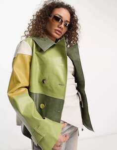 Зеленая куртка в стиле пэчворк из искусственной замши Jayley