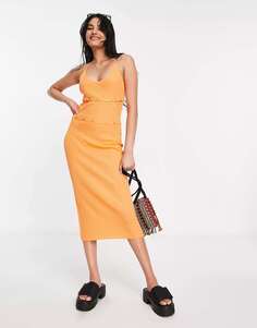 Оранжевое трикотажное платье миди с пуговицами NA-KD X Elin Warnqvist