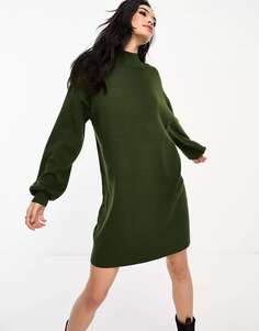 Вязаное мини-платье цвета хаки с воротником-воронкой Vero Moda