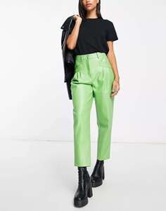 Зеленые плиссированные брюки из искусственной кожи с завышенной талией и леггинсами Miss Selfridge