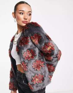 Разноцветная куртка из искусственного меха Unreal Fur с цветочным принтом
