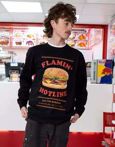Черный свитшот унисекс с фотопринтом Burger Hotline Batch1