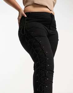 Черные джинсы скинни с низкой посадкой и шнуровкой DTT Plus Saskia Don&apos;t Think Twice