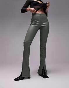 Topshop Tall брюки-клеш из искусственной кожи со швами цвета хаки