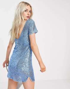 Синее платье-футболка с пайетками Jaded Rose