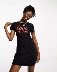 Черное платье-футболка с курсивным логотипом Love Moschino
