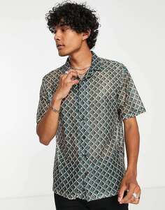 Рубашка Twisted Tailor с воротником-стойкой из винтажного геометрического кружева