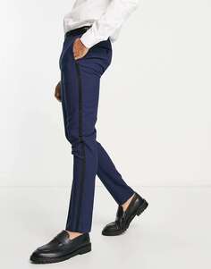 Темно-синие брюки-смокинг скинни Noak Verona с атласными полосками по бокам