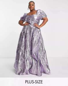 Эксклюзивное оловянное платье мидакси со сборками и металлизированным узором Collective the Label