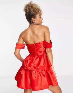 Эксклюзивное красное мини-платье со сборками и рюшами Collective the Label