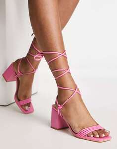Розовые босоножки с квадратным носком и ремешками на среднем каблуке Truffle Collection