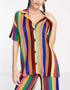 Рубашка фактурного трикотажа в разноцветные полоски Damson Madder