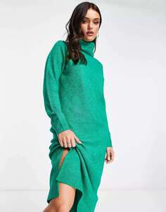 Ярко-зеленое вязаное платье миди с высоким воротником Pieces
