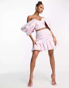 Координатная мини-юбка со сборками и пышными краями ASOS LUXE из жаккардового цвета пастельных тонов
