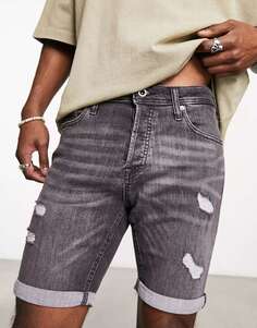 Черные джинсовые шорты приталенного кроя Jack &amp; Jones Intelligence с потертостями