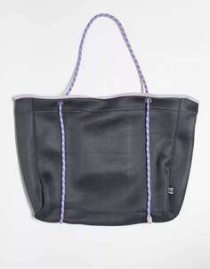 Оверсайз-сумка-тоут Basic Pleasure Mode из черной сетки с сиреневым шнурковым ремешком