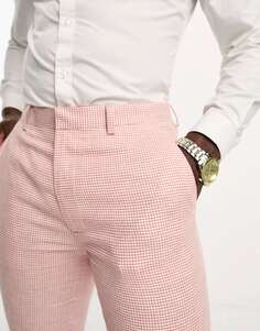Суперузкие костюмные брюки в льняную клетку ASOS розового цвета
