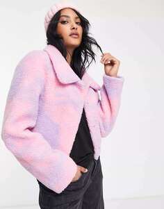 Разноцветная укороченная куртка из искусственного меха с контрастным воротником Unreal Fur
