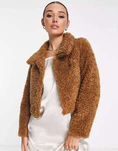 Коричневая укороченная куртка из искусственного меха Unreal Fur