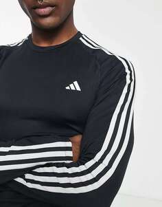 Черная футболка с длинными рукавами и 3 полосками adidas Training Tech Fit adidas performance
