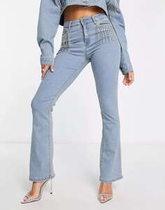 Расклешенные джинсы Fae с завышенной талией и бахромой из страз