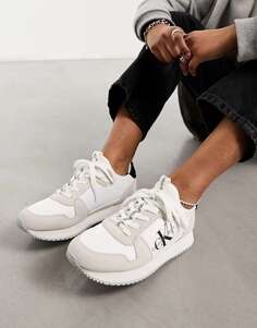 Белые кроссовки для бега с носками и шнуровкой Calvin Klein Jeans