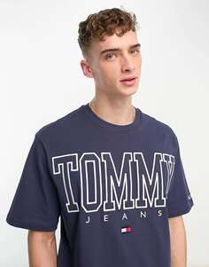 Темно-синяя эксклюзивная хлопковая футболка с логотипом и логотипом Tommy Jeans ASOS