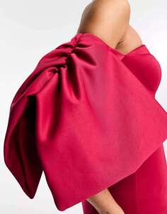 Темно-розовое облегающее платье макси премиум-класса с открытыми плечами и объемными рукавами ASOS