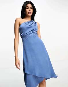 Темно-синее платье миди на одно плечо TFNC Bridesmaid