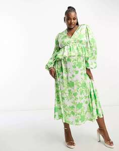 Эксклюзивное зеленое платье миди In The Style с v-образным вырезом и оборками на талии