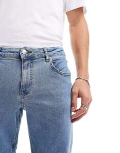 Синие эластичные узкие джинсы средней длины на плоской подошве ASOS