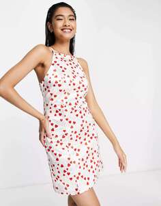 Кремовое атласное платье-комбинация со сборками в форме сердца River Island