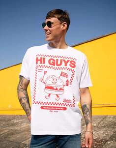Белая футболка унисекс с принтом «Hi Guys Burger» Batch1