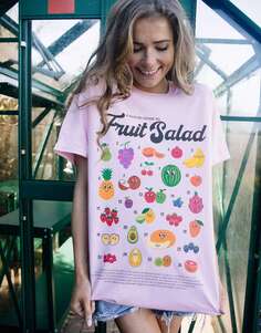 Розовая футболка унисекс с рисунком фруктового салата Batch1