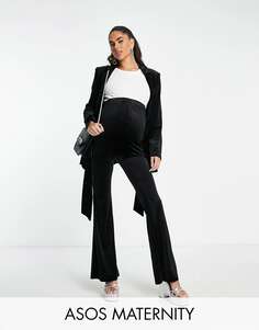 Черные бархатные брюки-клеш для беременных ASOS