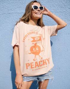 Персиковая футболка унисекс в стиле ретро с графическим рисунком Everything is Peachy Batch1