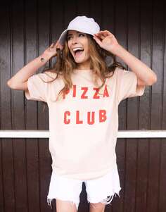 Персиковая футболка унисекс с надписью Pizza Club Batch1