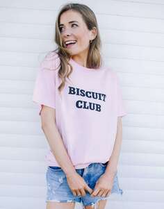 Розовая футболка унисекс с надписью Biscuit Club Batch1