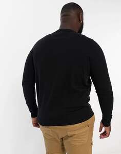 Черная хлопковая трикотажная футболка-поло с длинными рукавами и молнией 1/4 Threadbare Plus