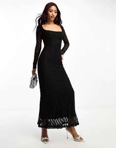 Черное кружевное платье миди Bardot