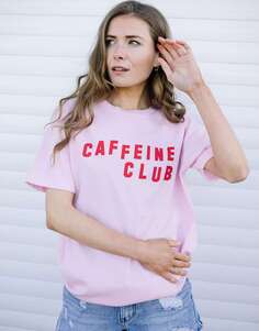 Розовая футболка унисекс с надписью Caffeine Club Batch1