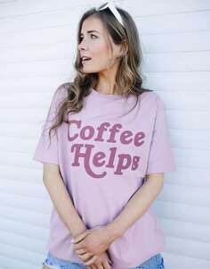 Фиолетовая футболка унисекс с надписью Coffee Helps Batch1