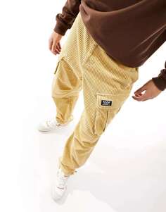 Бежевые прямые вельветовые брюки карго с логотипом Karl Kani
