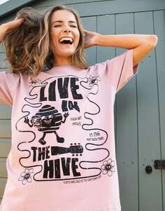 Фиолетовая футболка унисекс с рисунком Live in the Hive Festival Batch1