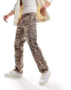 Фирменные прямые брюки карго Karl Kani коричневого цвета с рисунком пейсли-рипстоп
