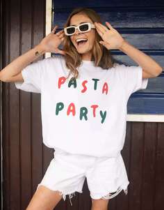 Белая футболка унисекс с надписью Pasta Party Batch1