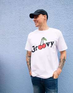 Белая футболка унисекс с надписью «Groovy» и надписью «вишня» Batch1
