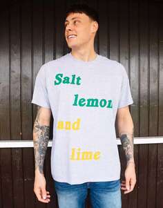 Серая футболка унисекс с надписью «соленый лимон и лайм» Batch1