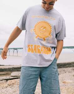 Серая футболка унисекс с рисунком солнца для отдыха и отдыха Batch1