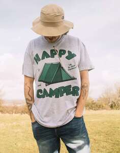 Серая футболка унисекс с рисунком Happy Camper Batch1